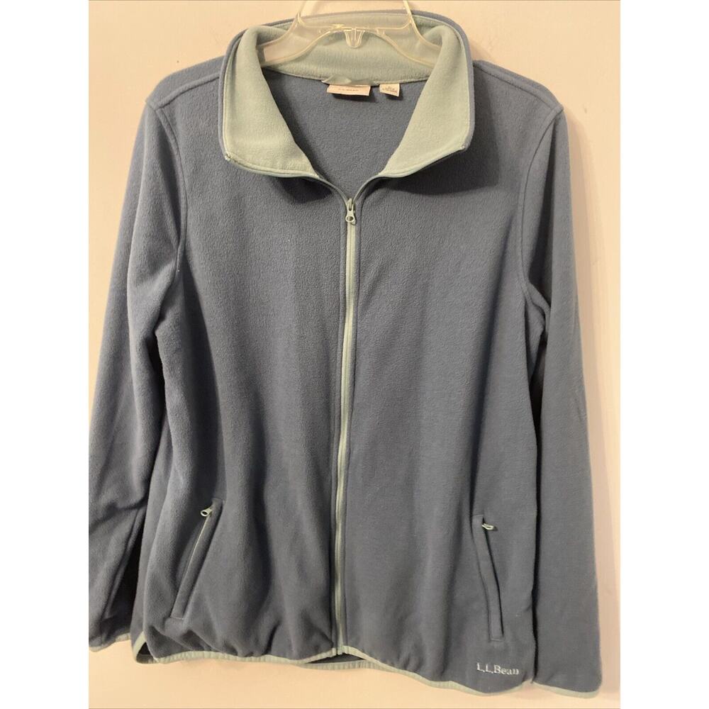 LL Bean Womens Large Blue Green Full Zip Fleece Warm Casual Jacket Pockets
